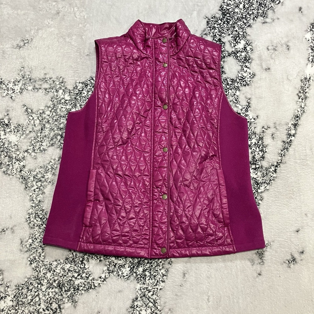Talbots Quilted Puffer Vest Womens Size Large Pink‎ Snap Front Lightweight